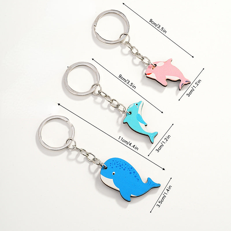 Wholesale Cartoon Dolphin Wooden Parent-child Interactive Pendant Cute Animal Keychain